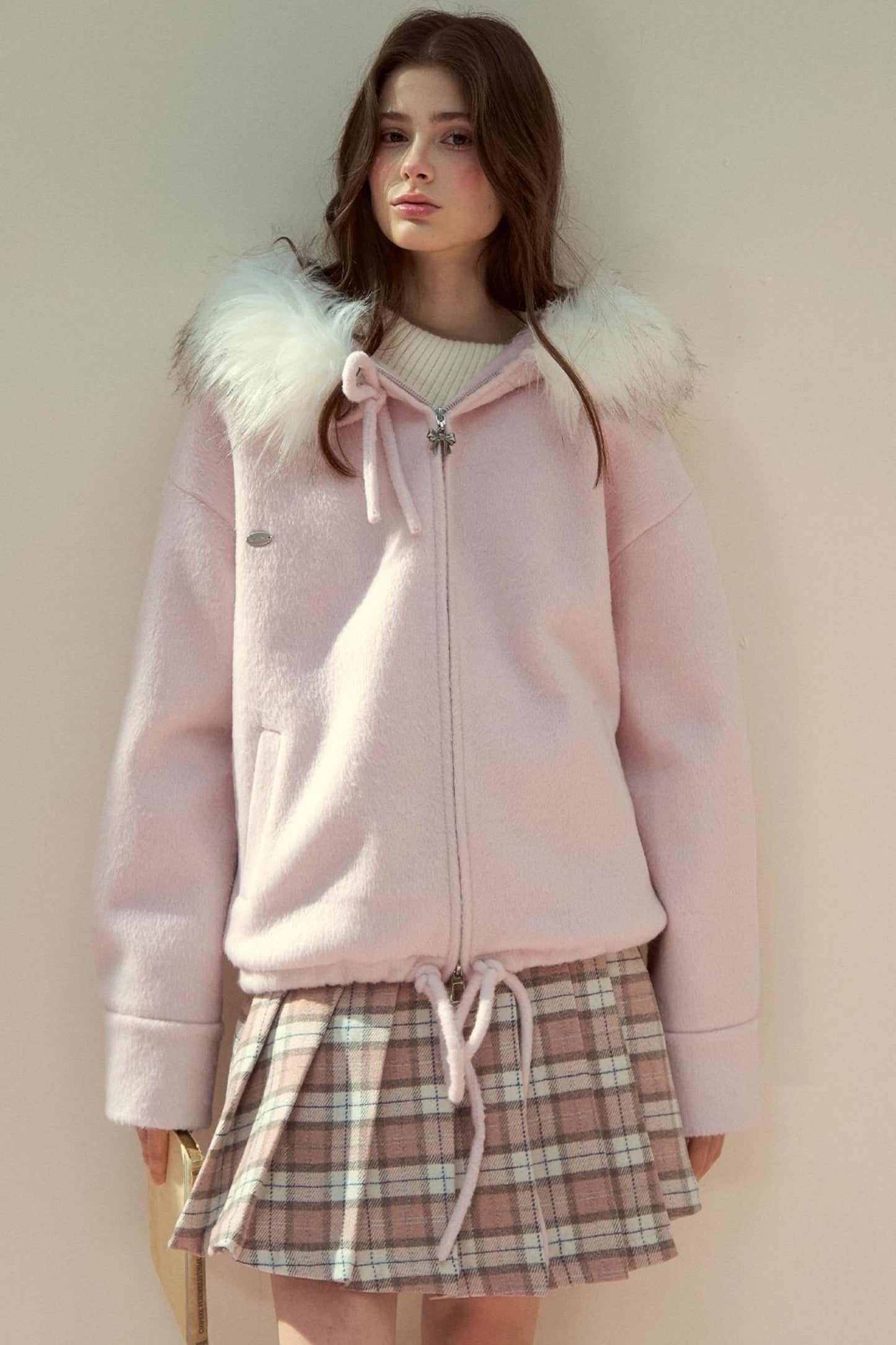 Pink Plaid Wool Skirt