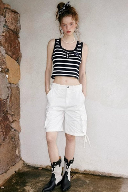 White Drawstring Utility Pants