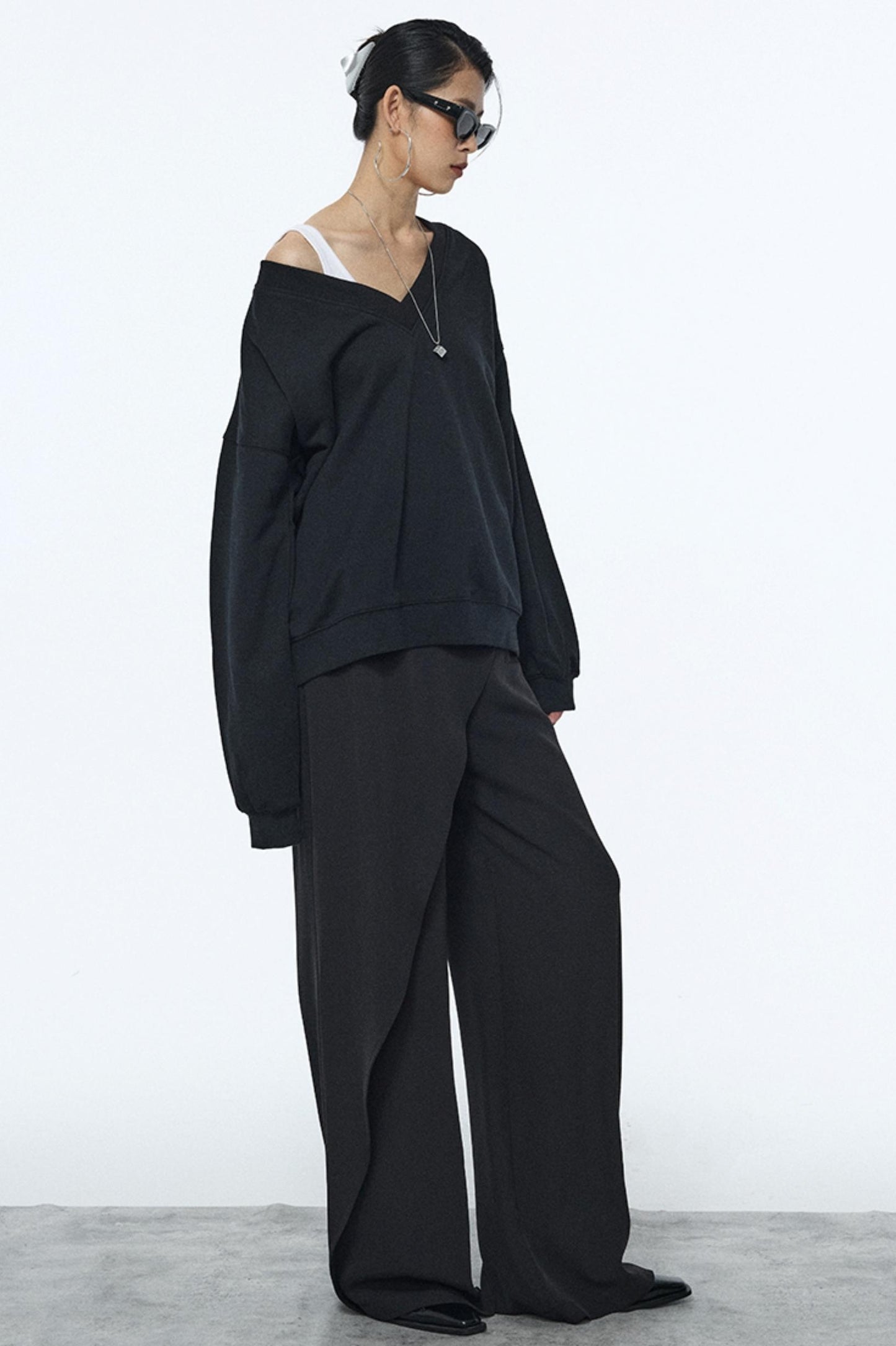 Black V-Neck Winter Top