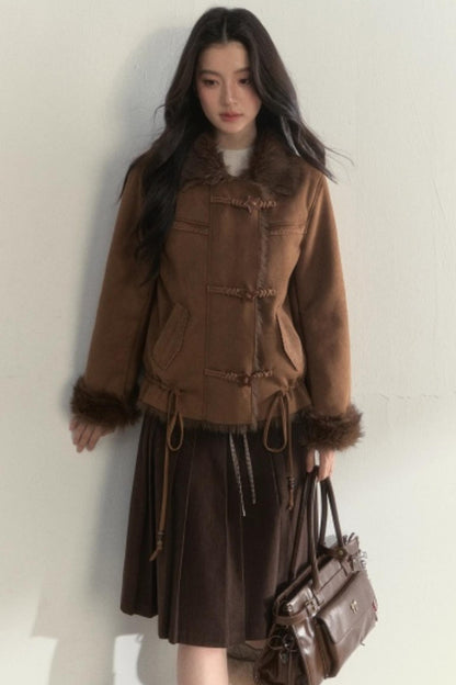 Retro Brown Suede Embroidered Jacket
