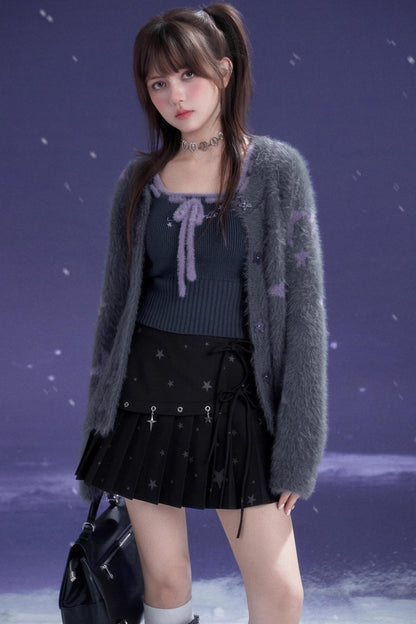 Gray Purple Star Plush Jacket Set-Up