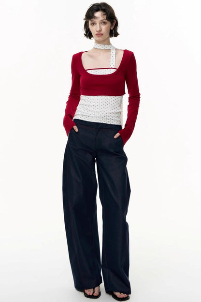 Contrast Long-Sleeved Top With Bandeau Set