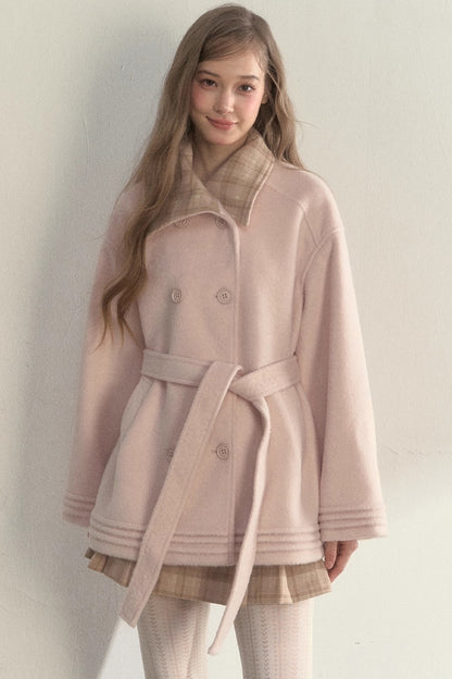 Plaid Double-Breasted Wool Coat