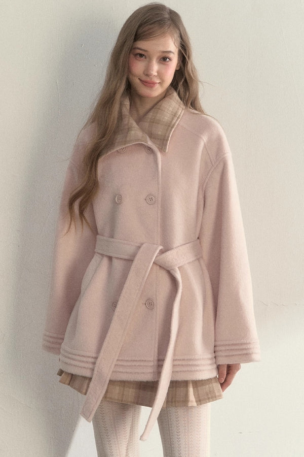 Plaid Double-Breasted Wool Coat