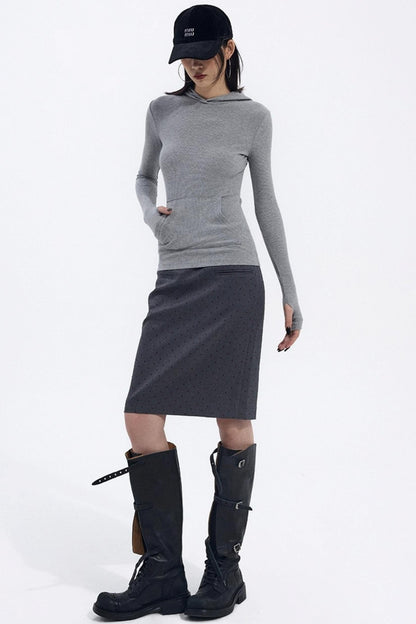 Gray Hooded Winter Sweater