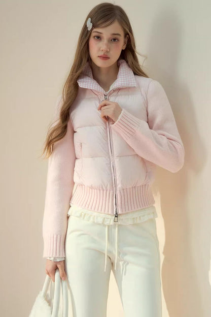 Pink Cloud Knitted Patchwork Jacket