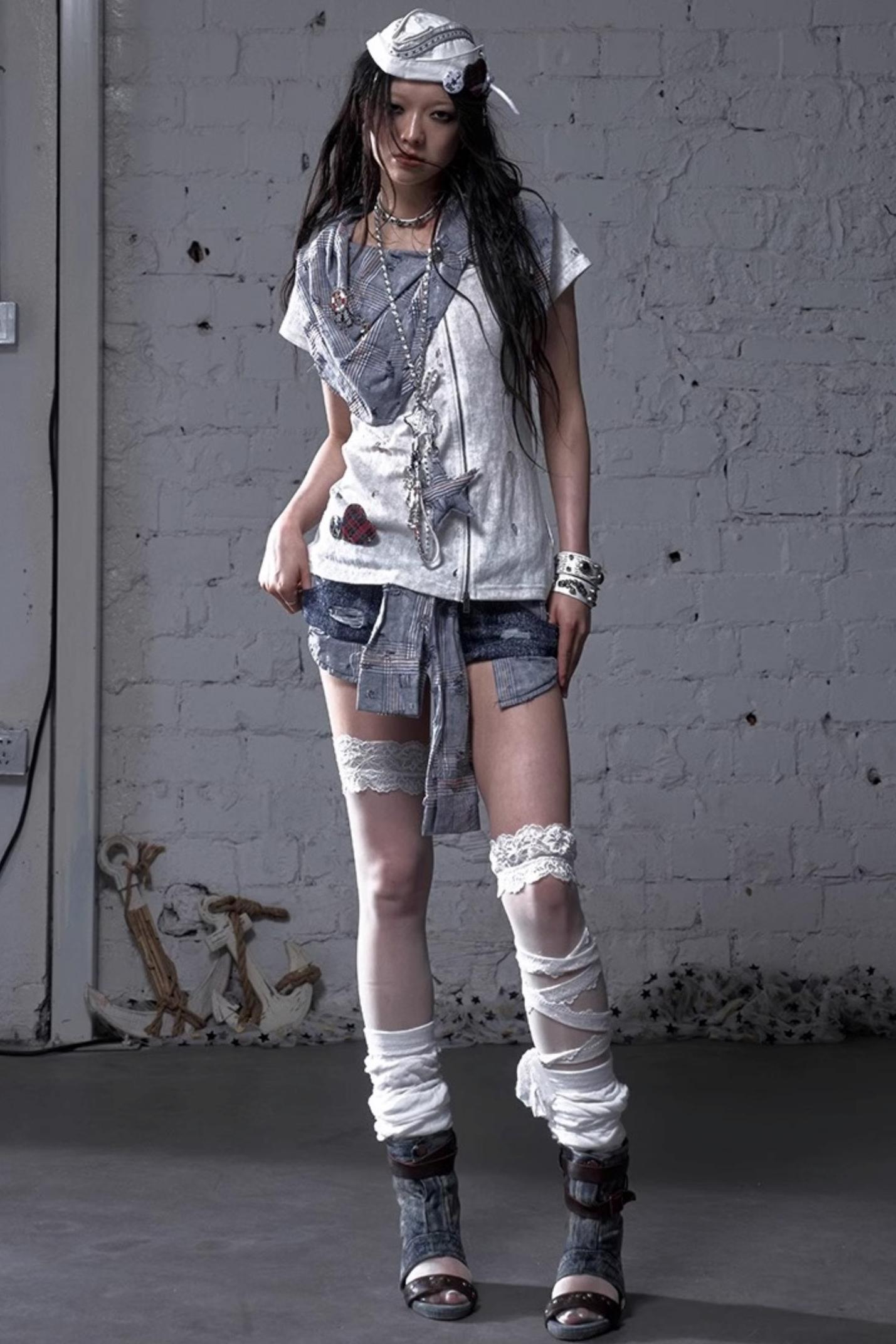 Plaid Layered Punk Street T-Shirt