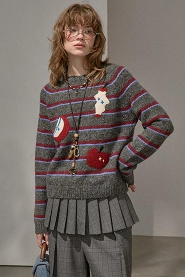 Apple Striped Crew Neck Sweater