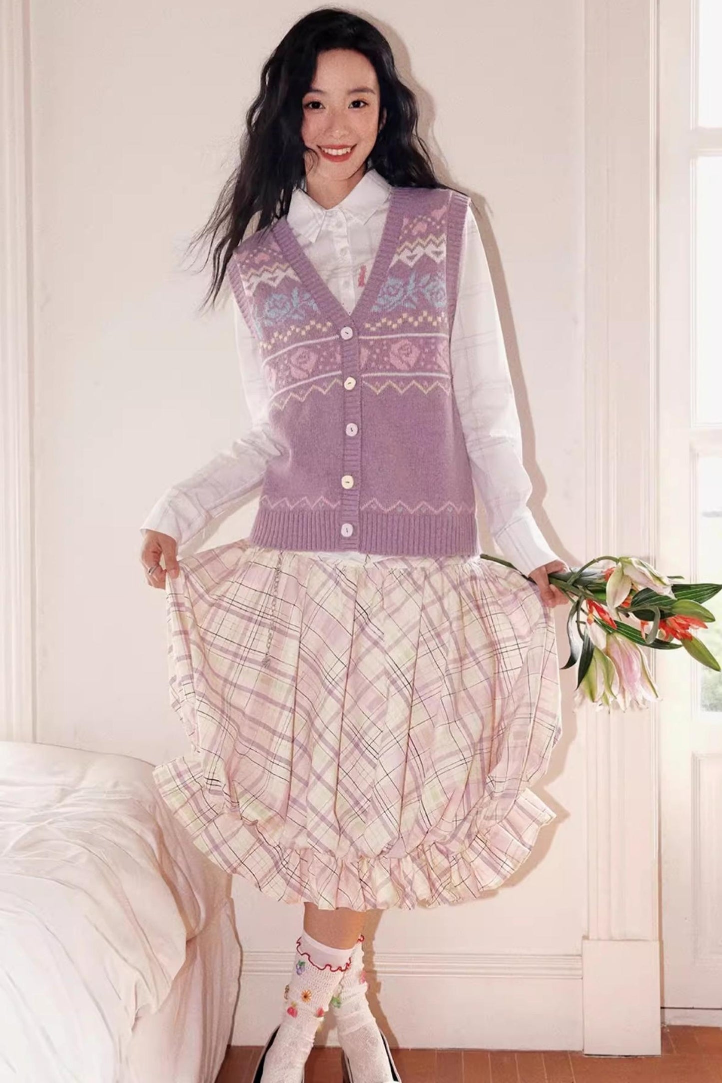 Flower Grid Print Shirt