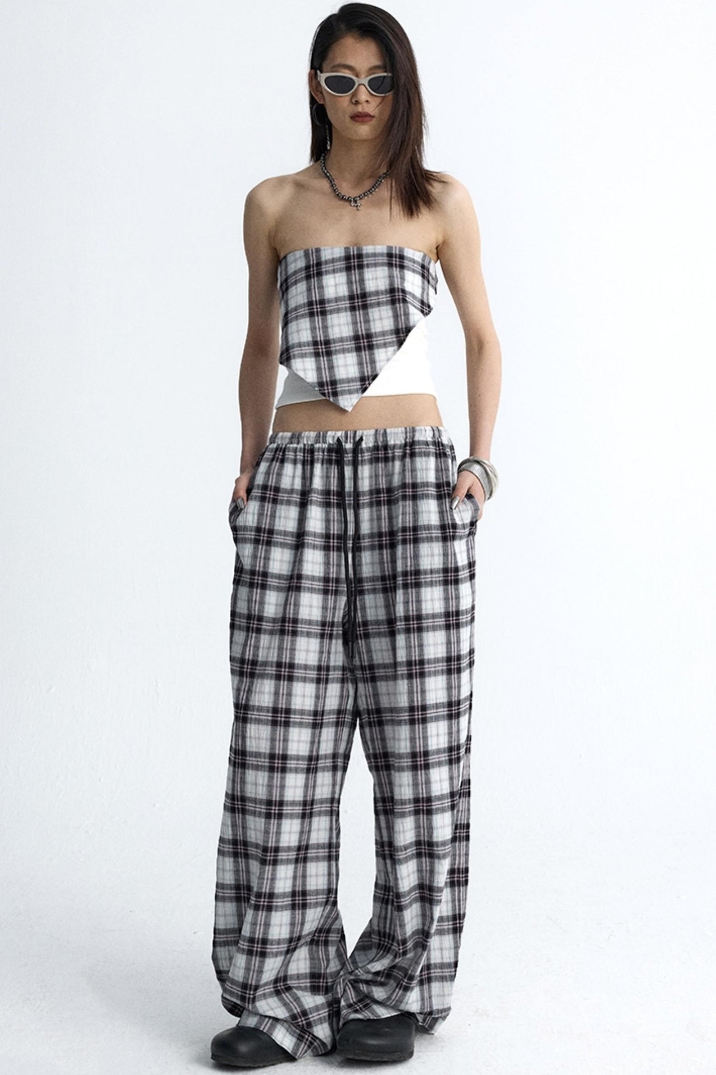 Plaid Wide-Leg Pants