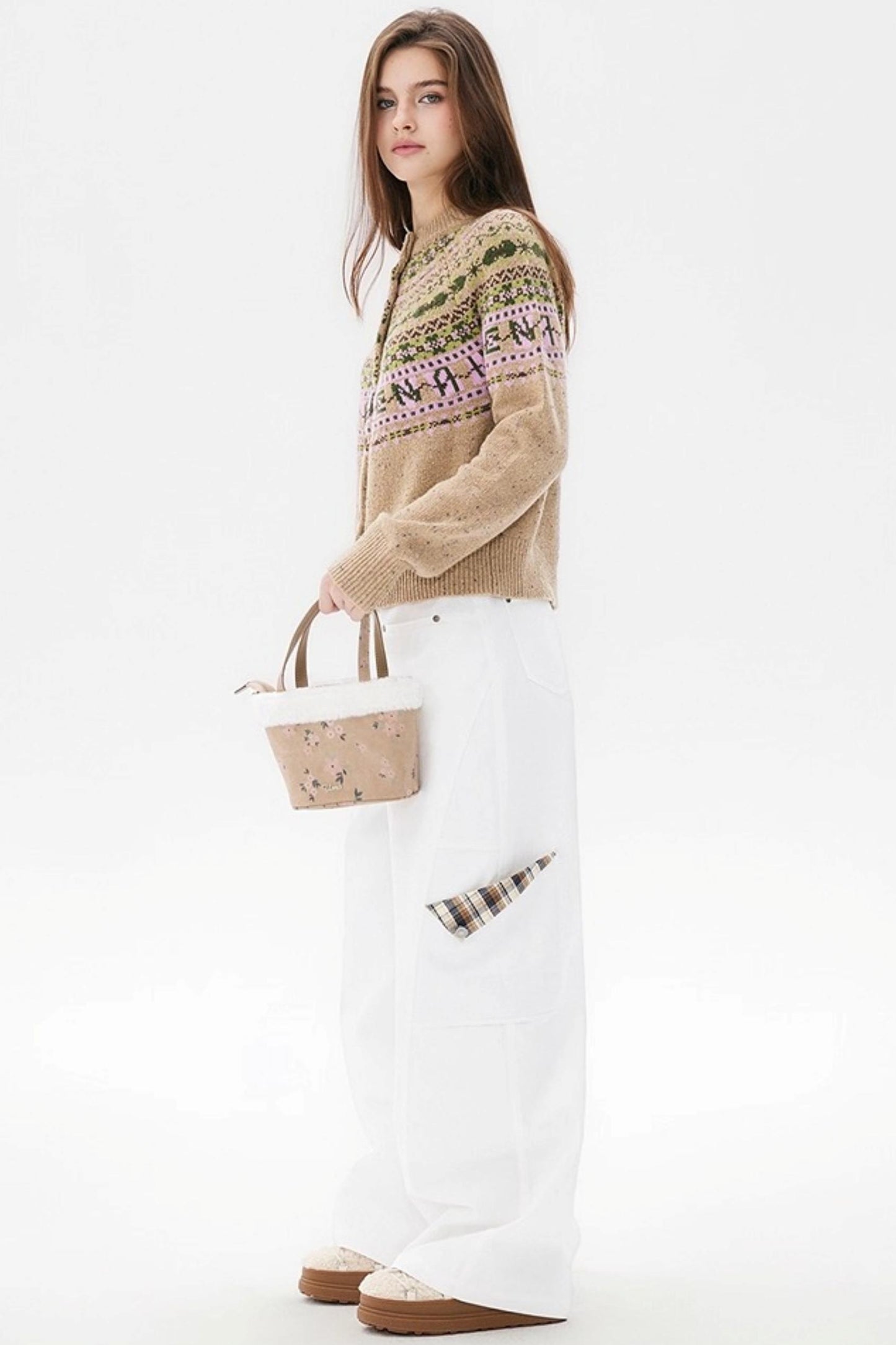 Khaki Fair Isle Wool Cardigan