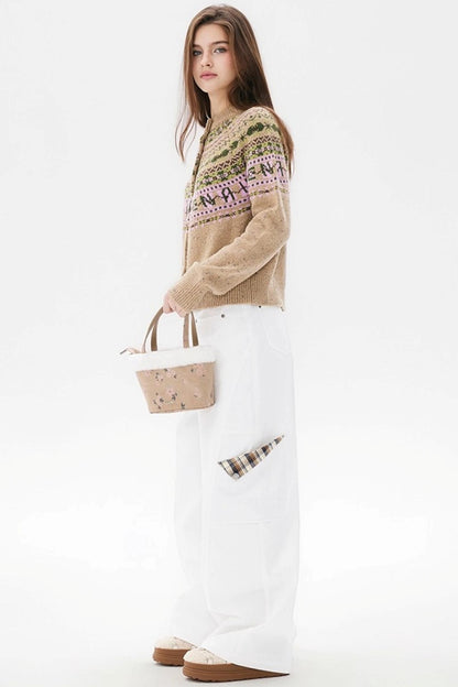 Khaki Fair Isle Wool Cardigan