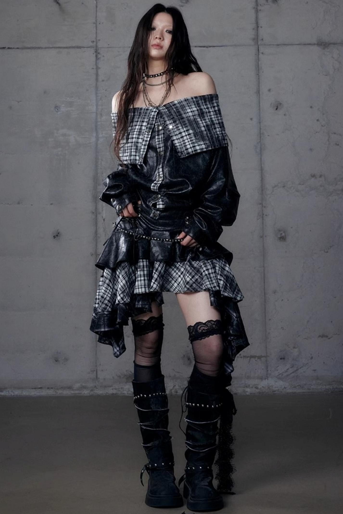 Dark Plaid Leather Top