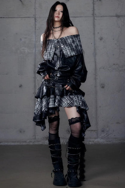 Dark Plaid Leather Top