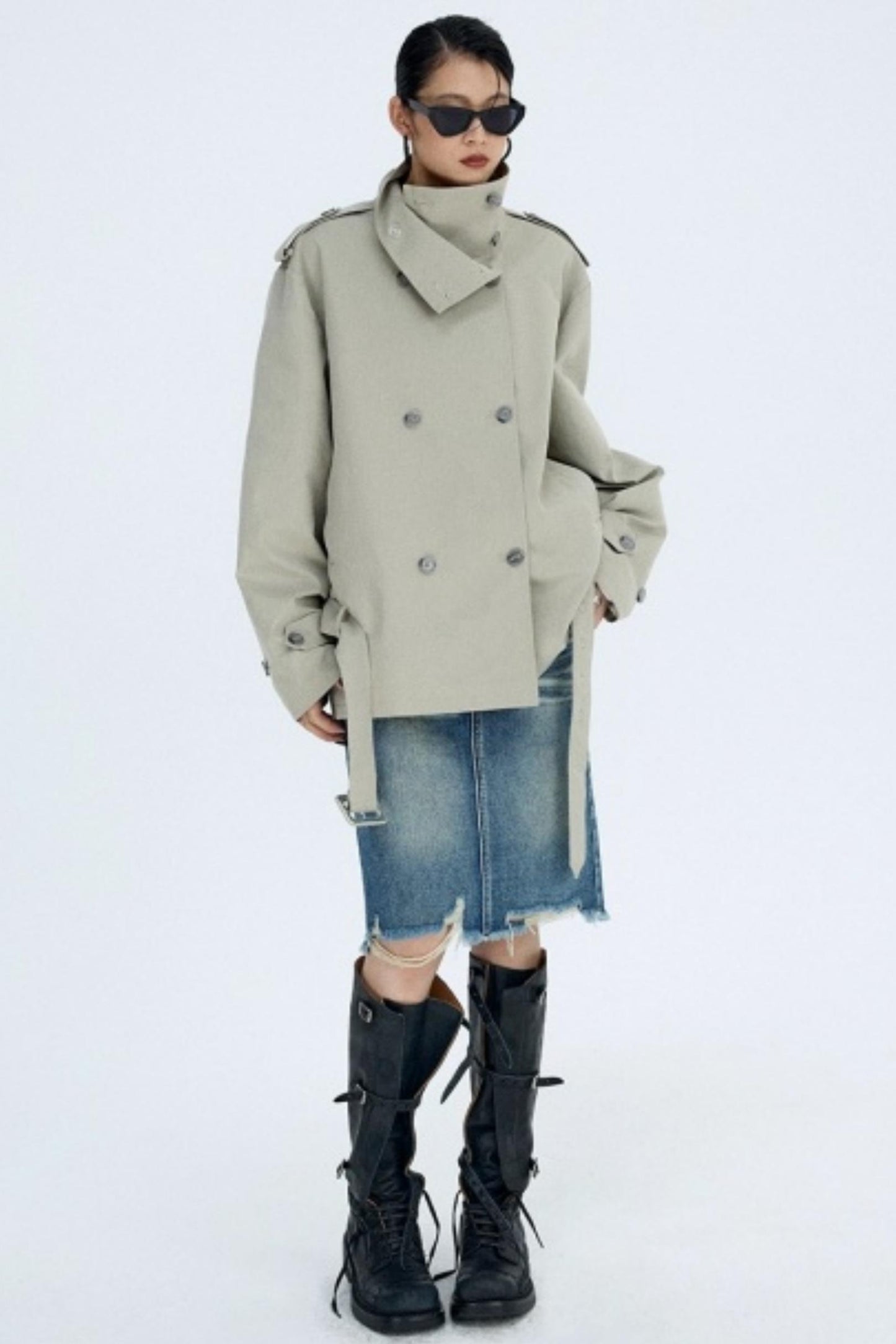 Retro Blue Distressed Denim Skirt