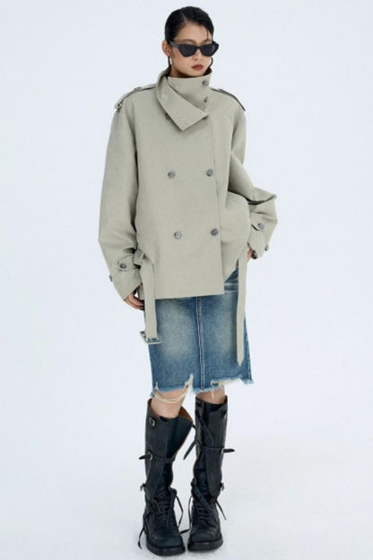 Retro Blue Distressed Denim Skirt