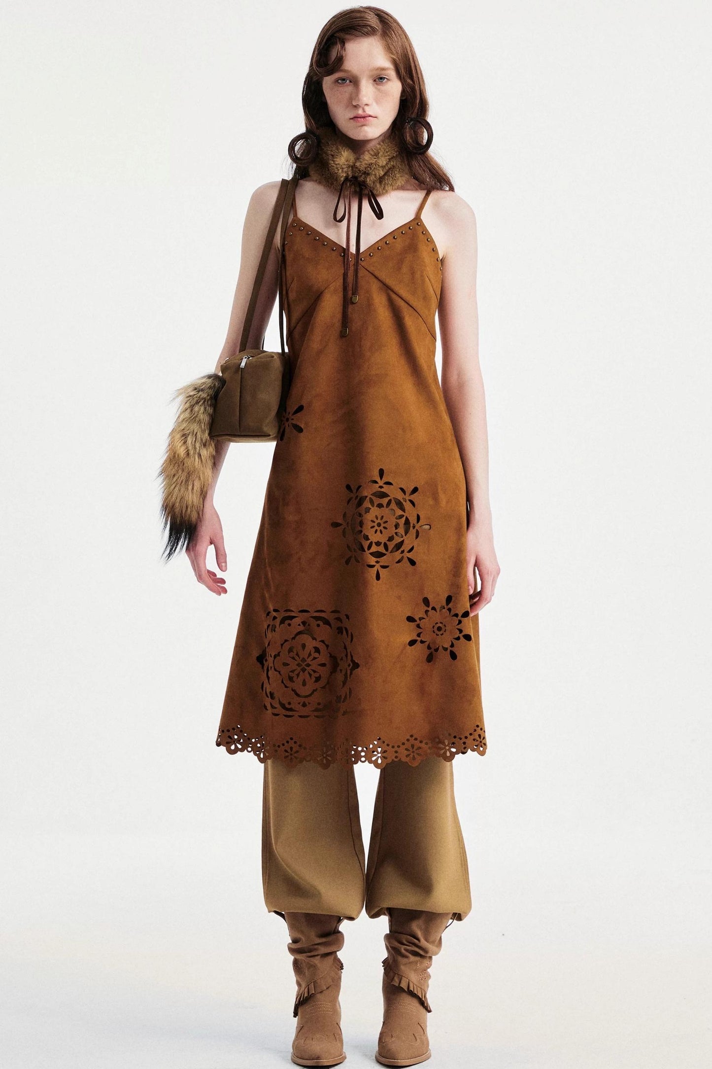 Two-Tone Lace Suede Dress