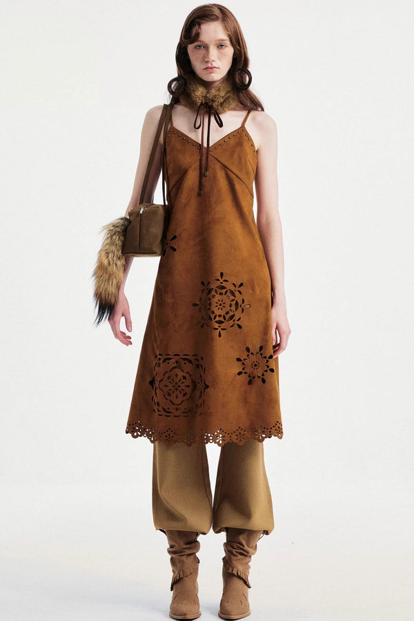 Two-Tone Lace Suede Dress