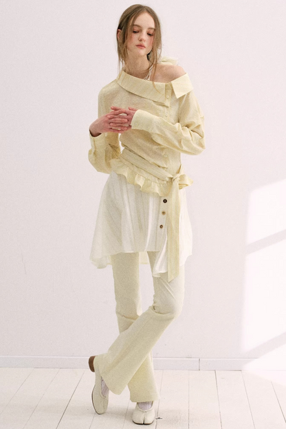 Creamy Yellow Striped Ruffled Top