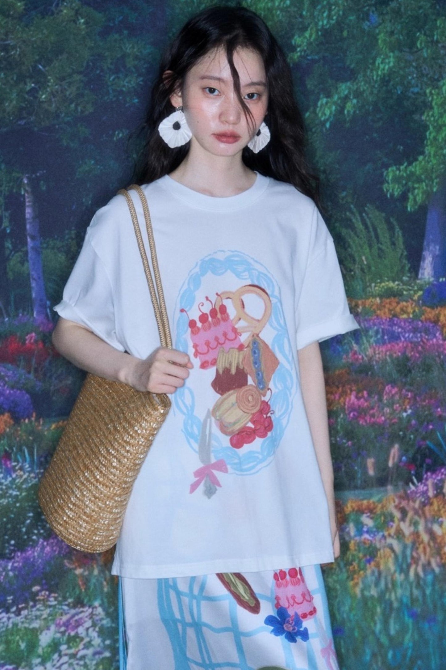 Hand-Painted Crewneck Cotton T-Shirt