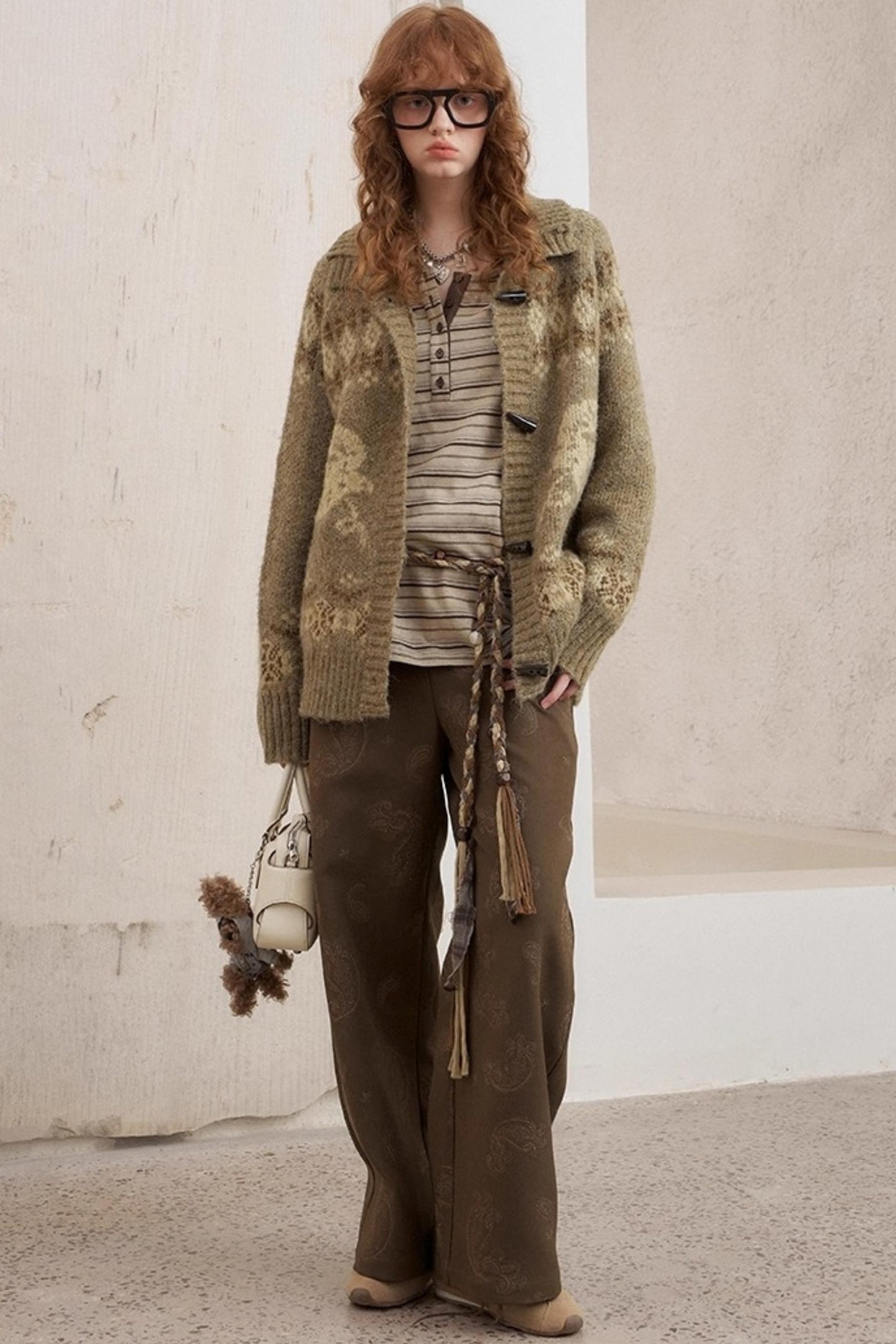 Bird Horn Buckle Loose Warm Cardigan