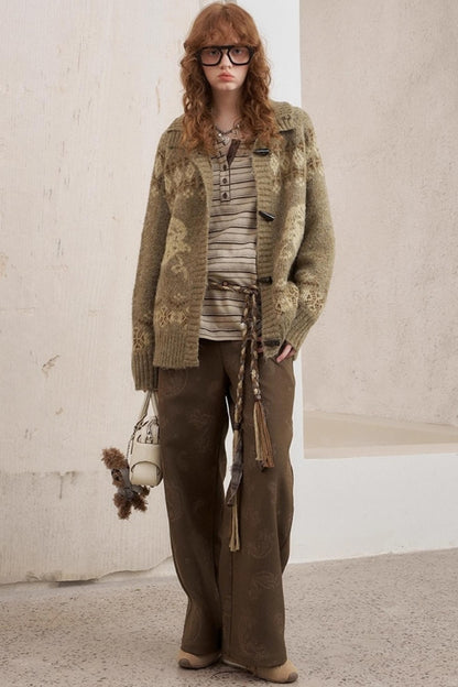 Bird Horn Buckle Loose Warm Cardigan