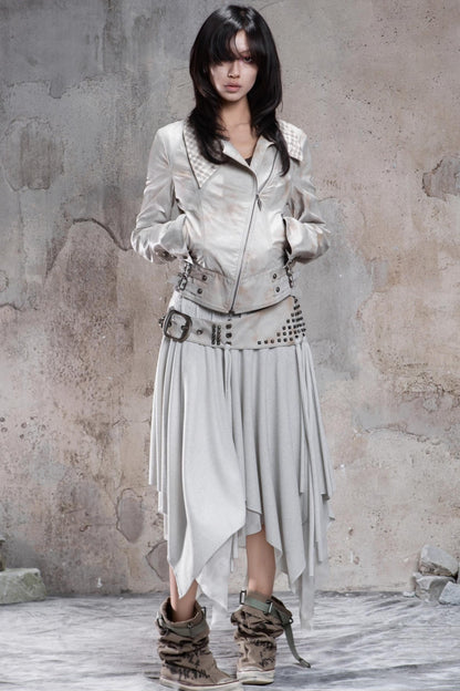 Irregular Multi Layer Rivet Skirt