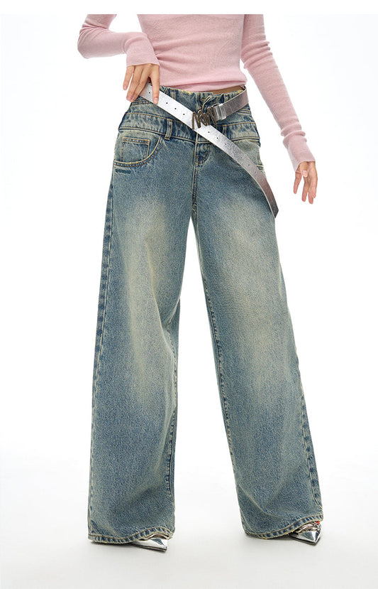 High Waist Double Waist Straight Wide Denim