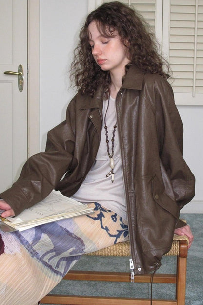 Vintage Matte Coffee Leather Jacket