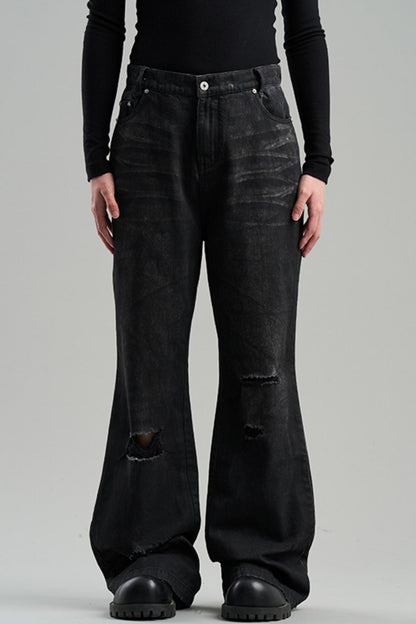 Distressed Denim Rivets Pants