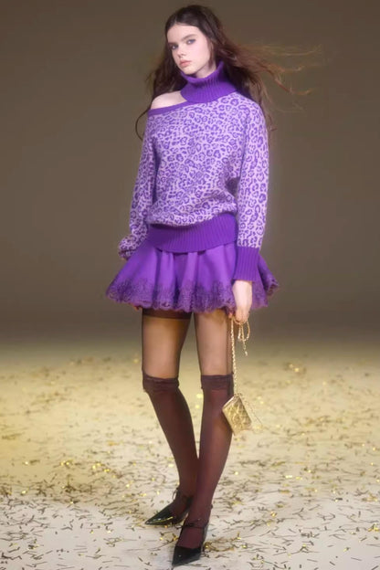 Retro Purple Leopard Sweater Set-Up