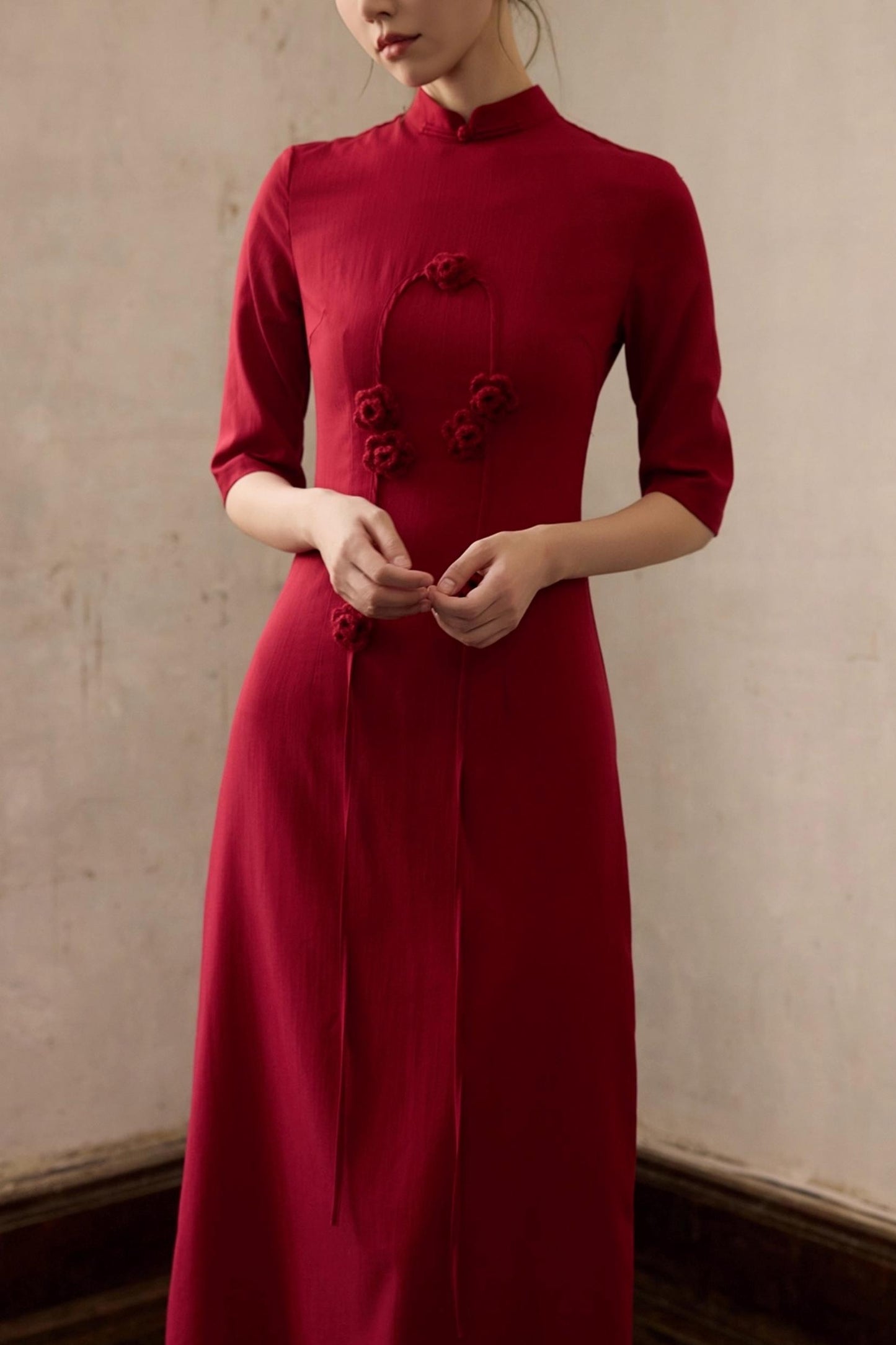 Red Flower Cheongsam Dress
