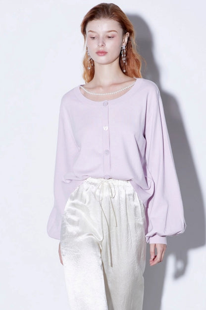 Custom Pearl Silk Cardigan