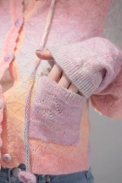 Gradient Rainbow Wool Knit Cardigan