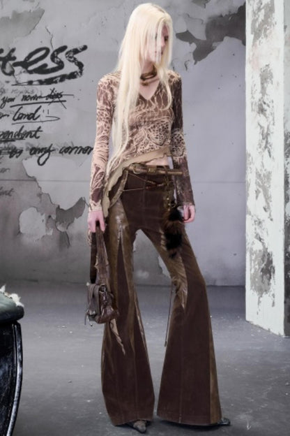 Beaded V-Neck Ruffled Skin Top