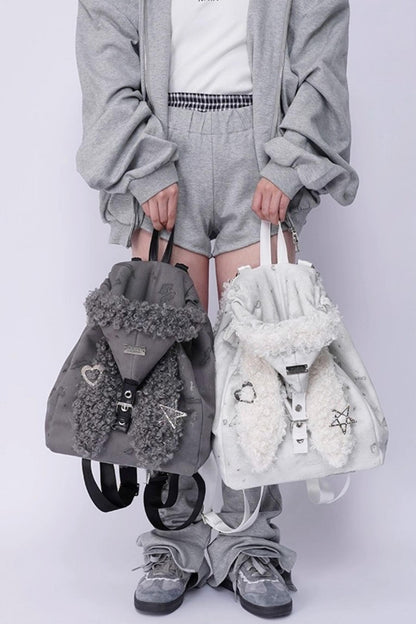 Cute Furry Rabbit Ears Backpack