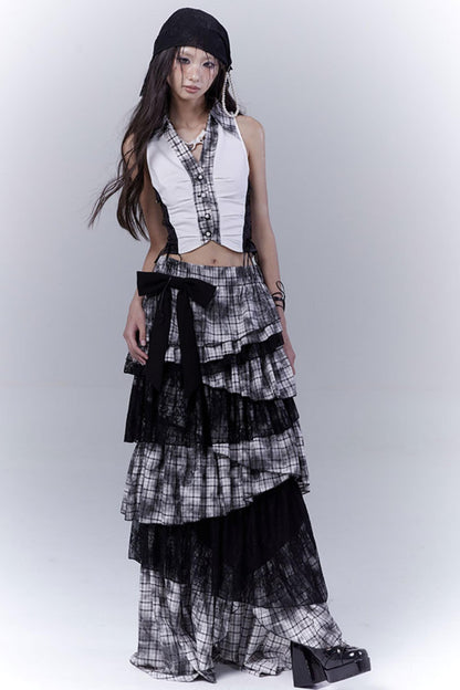 Wilderness Lace-Trimmed Plaid Bustier Skirt