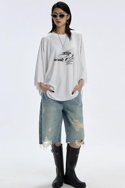 Vintage Car Print Cropped T-Shirt