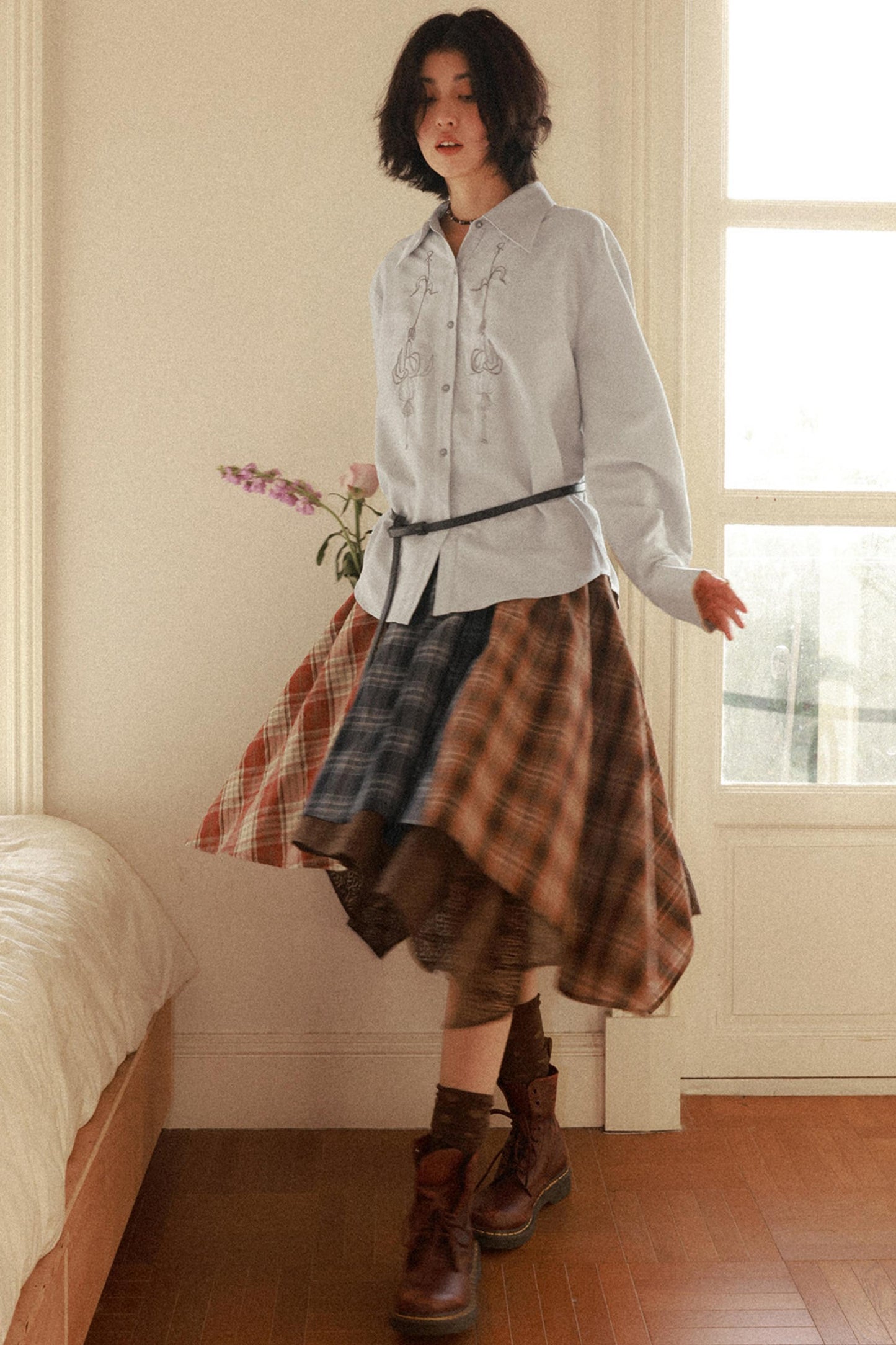 Suede Embroidered Lantern Shirt