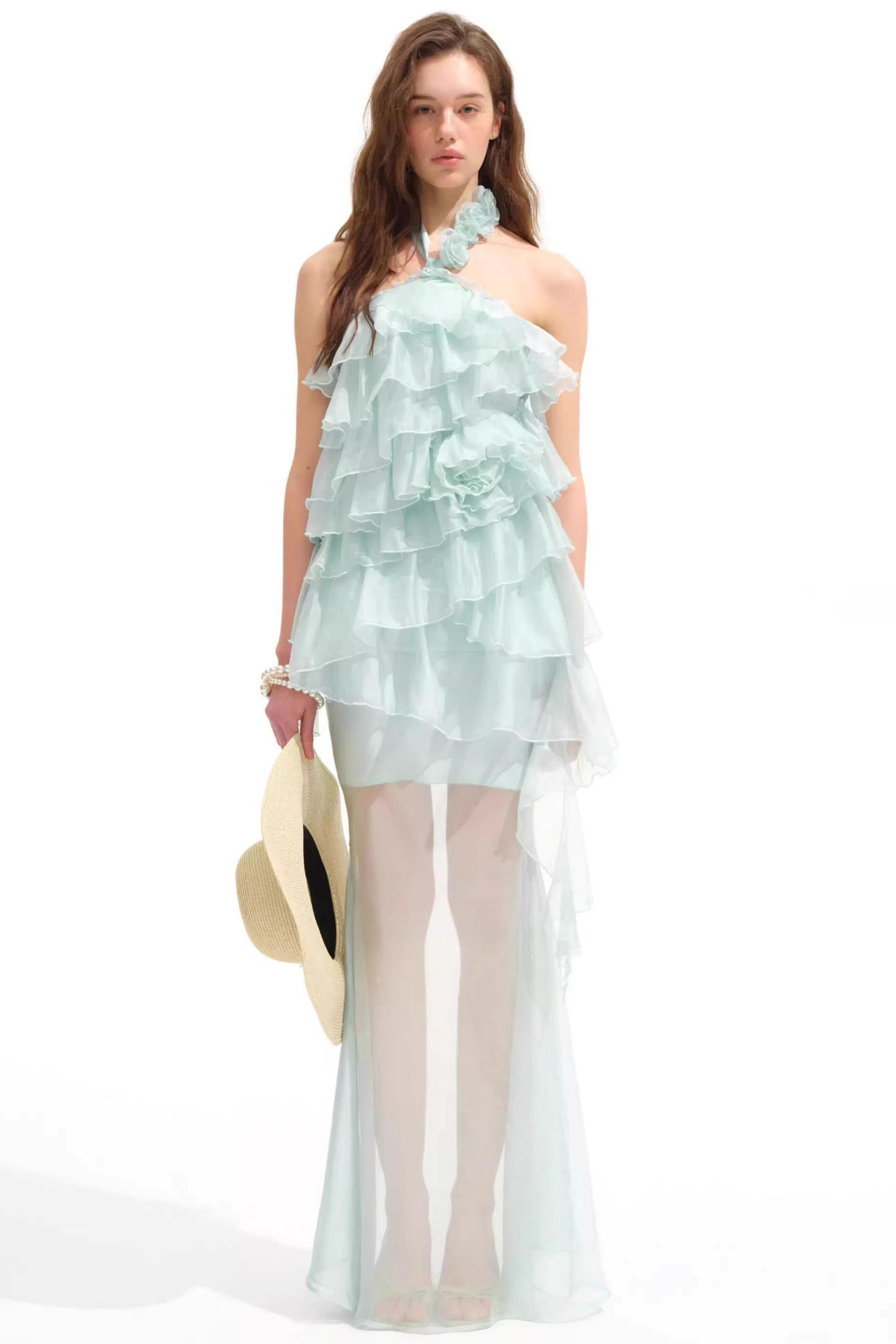 Irregular Mesh Rose Fishtail Dress