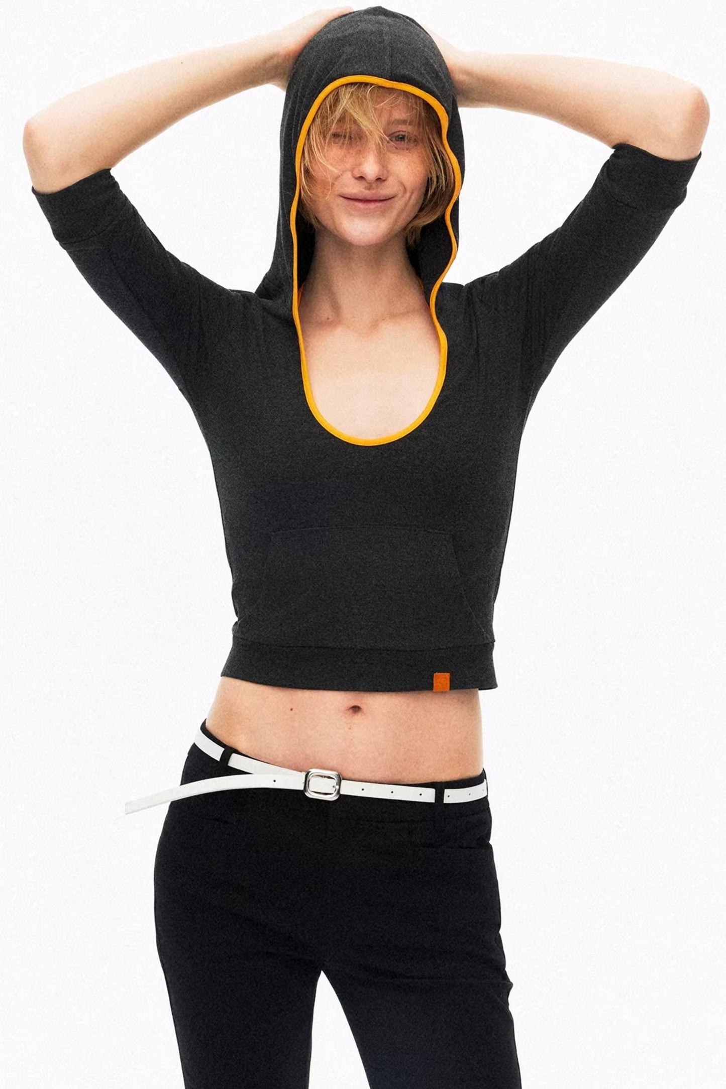 Color-Blocked Hooded Knit Top