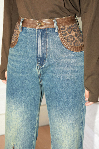 Leopard Stitch Flare Jeans