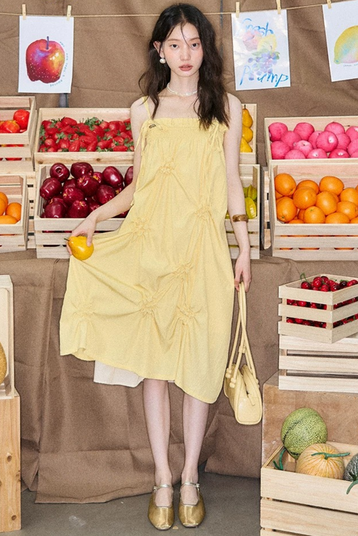 Marigold Pleated Flower Dress