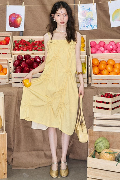 Marigold Pleated Flower Dress