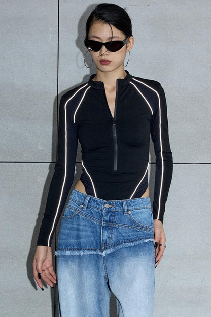 Reflective Stripe Biker Jumpsuit Top