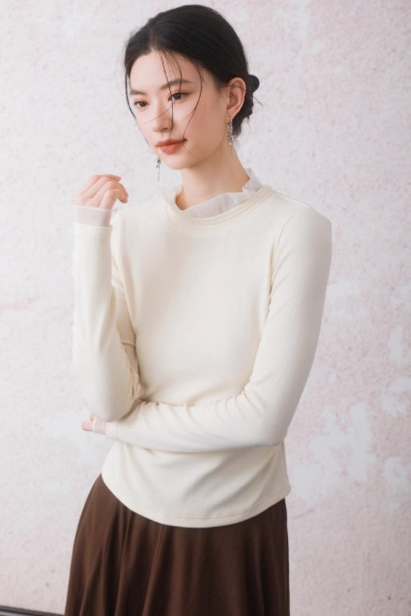 Chestnut Brown Patchwork Turtleneck Top