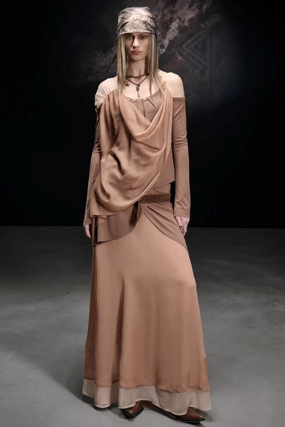Chiffon-Patchwork-Bluse mit asymmetrischem Schnitt