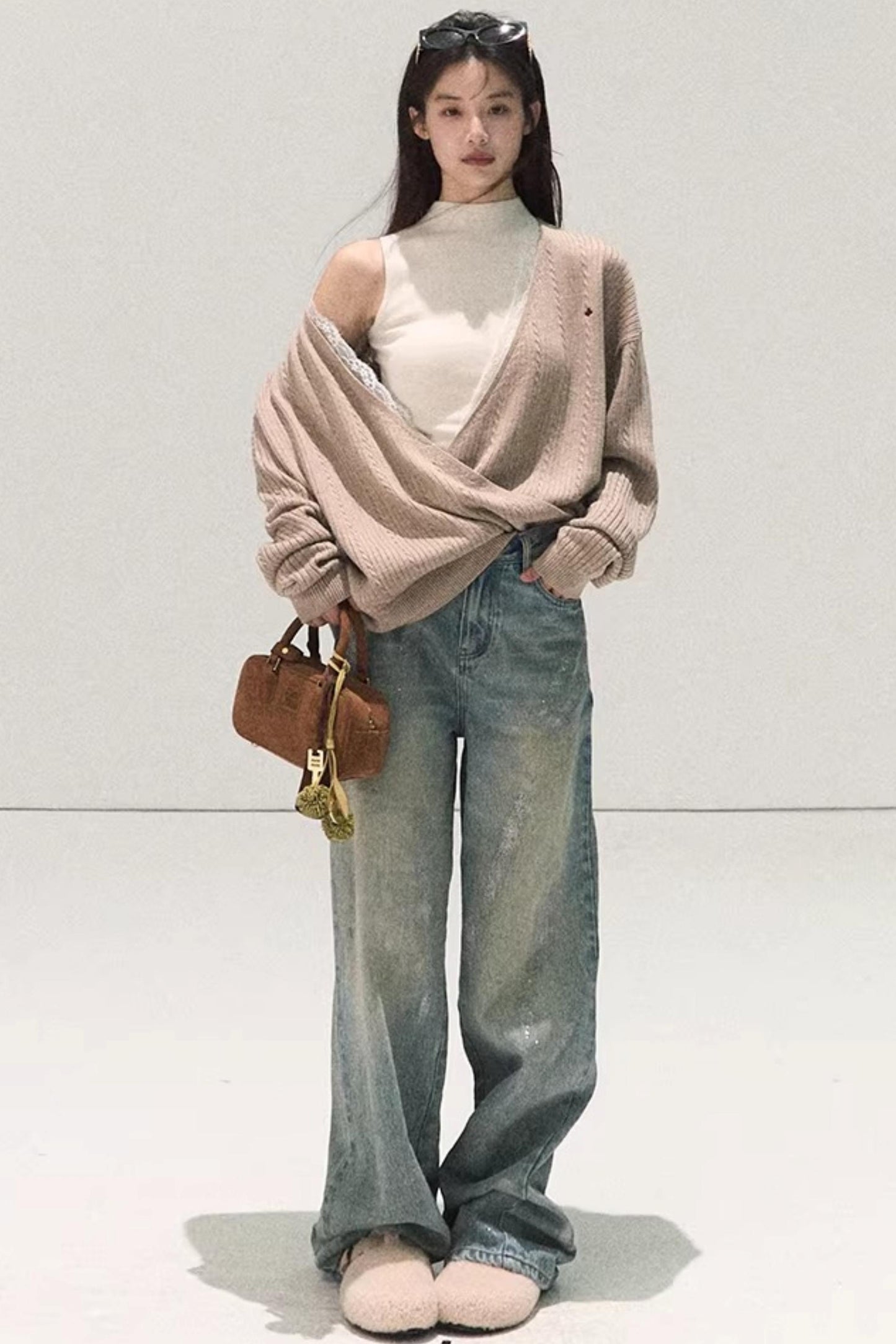 Silk-Gloss Wool Lace Sweater Set-Up