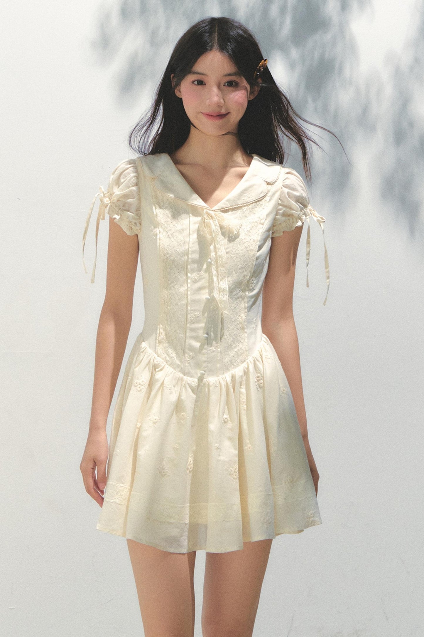 Holiday Embroidered Bubble Sleeve Dress