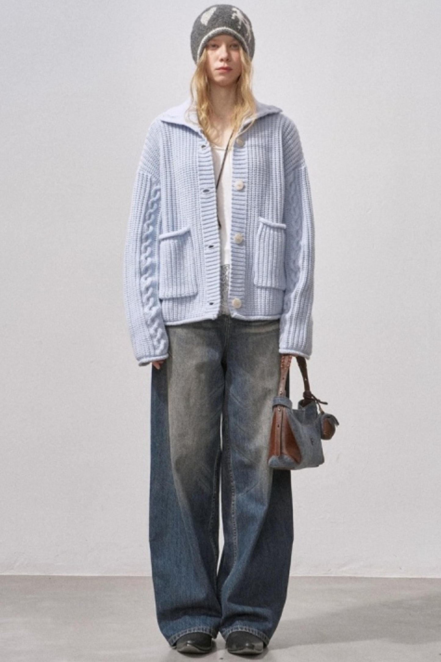 Thick Cable Knit Turtleneck Cardigan